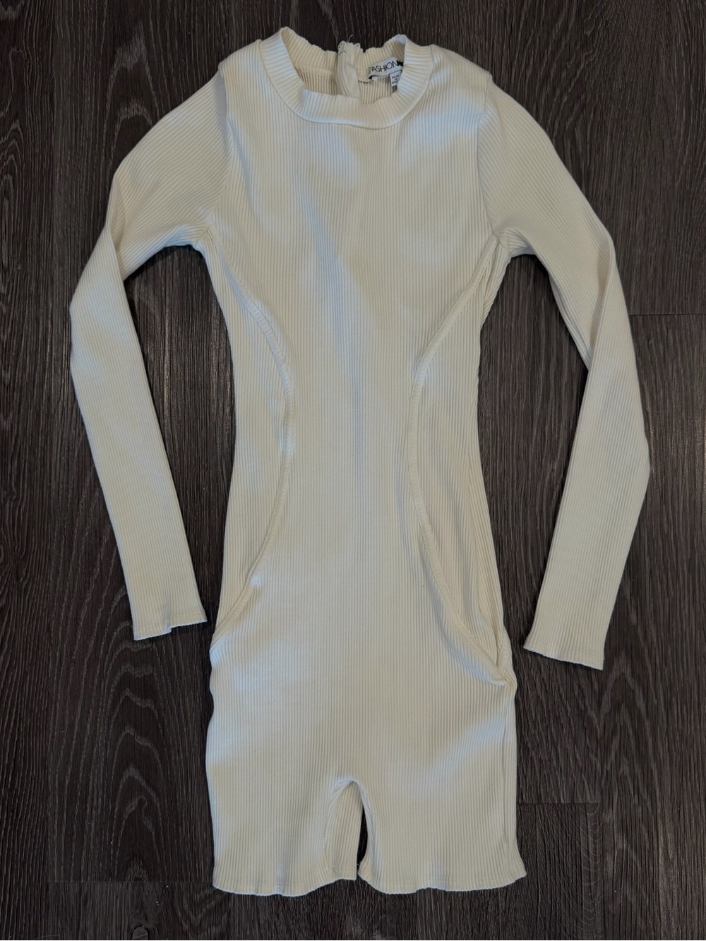 Fashion Nova Snatched Cream Ribbed Long Sleeve Jumpsuit Romper Size S